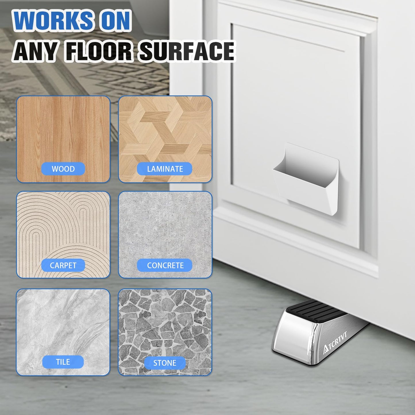 Heavy Duty Door Stopper Wedge - 2 Pack Big Size Door Stop Wedge Made of Aluminum Alloy Metal Suits Any Door, Any Floor with Set of 2 Plus Self-Adhesive Holder Satin Nickel Large Version