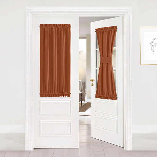 NICETOWN Door Curtains for Small Window, Thermal Insualted Rod Pocket Short Front Sidelight Curtain for Back French Door Halloween Decor Window Cover with Tieback, 1 Panel (Burnt Orange, W25 x L40)