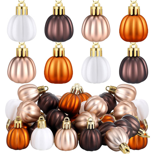 Colingmill 36 Pcs Fall Tree Ornaments Pumpkin Hanging Ornaments Thanksgiving Fall Decorations Mini Pumpkin Ball Decorations Farmhouse for Small Tree Autumn Home Halloween Party(Vintage,Neutrals)