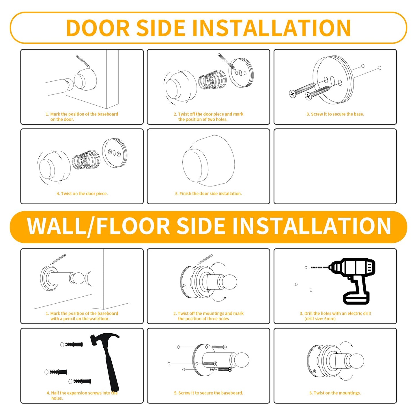 TOPTAKE Door Stoppers – Heavy Duty Magnetic Door Stopper for Wall & Bottom of Door – Premium Adjustable Door Stop with Heavy-Duty Windproof Design, Constructed with SUS304 (Black-1PCS)