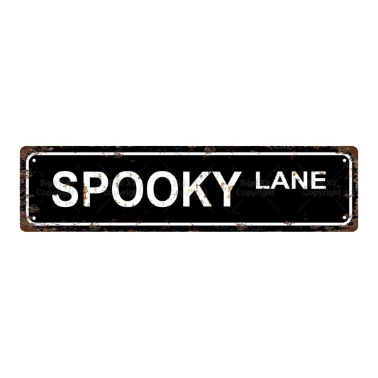 SPOOKY LANE HALLOWEEN Metal Tin Sign Bar Cafe Garage Cave Home Room Wall Bathroom Farmhouse Garden Porch Patio Decor, 8 x 8 Inch