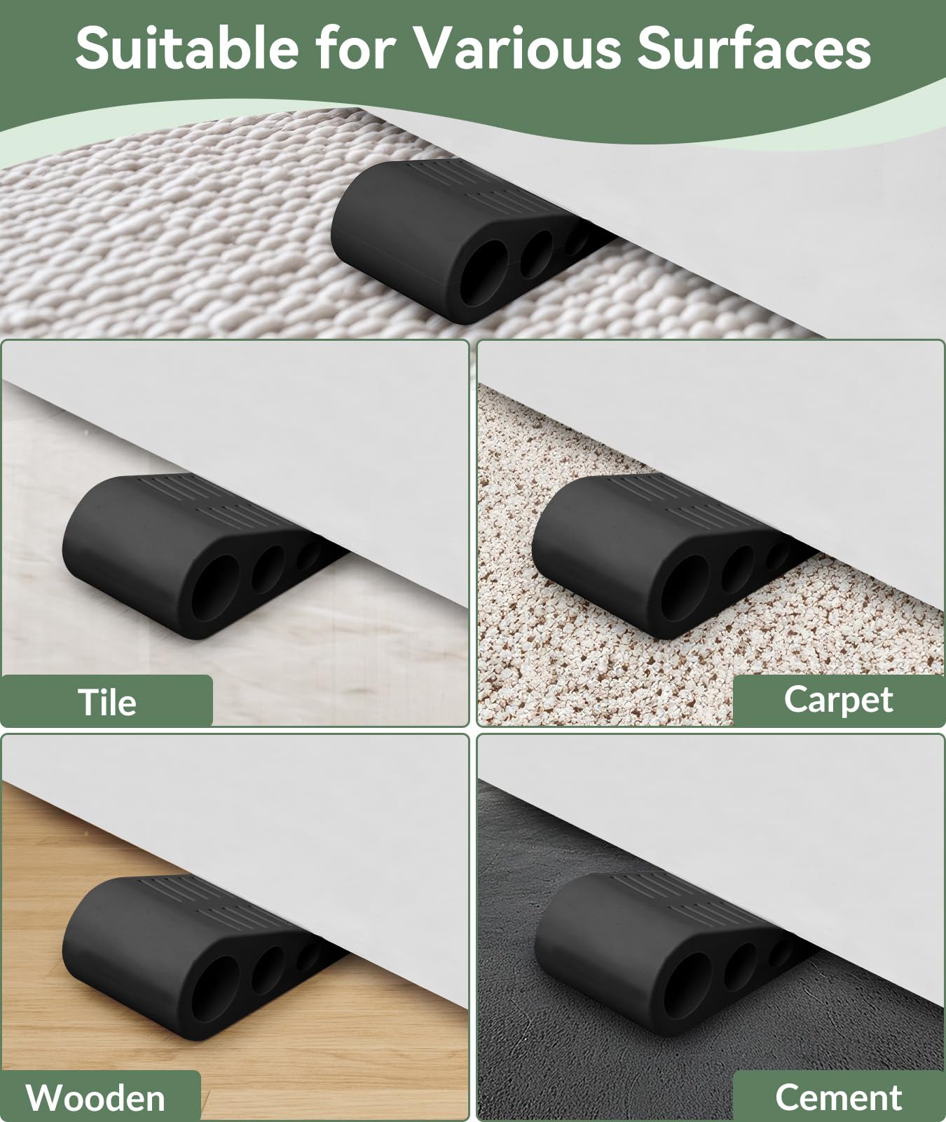 Optish 1.9 Inches Heavy Duty Door Stopper, 2 Pack Rubber Door Stop, Door Stoppers for Bottom of Door, Large Door Stopper Wedge for Home Office School (Black)