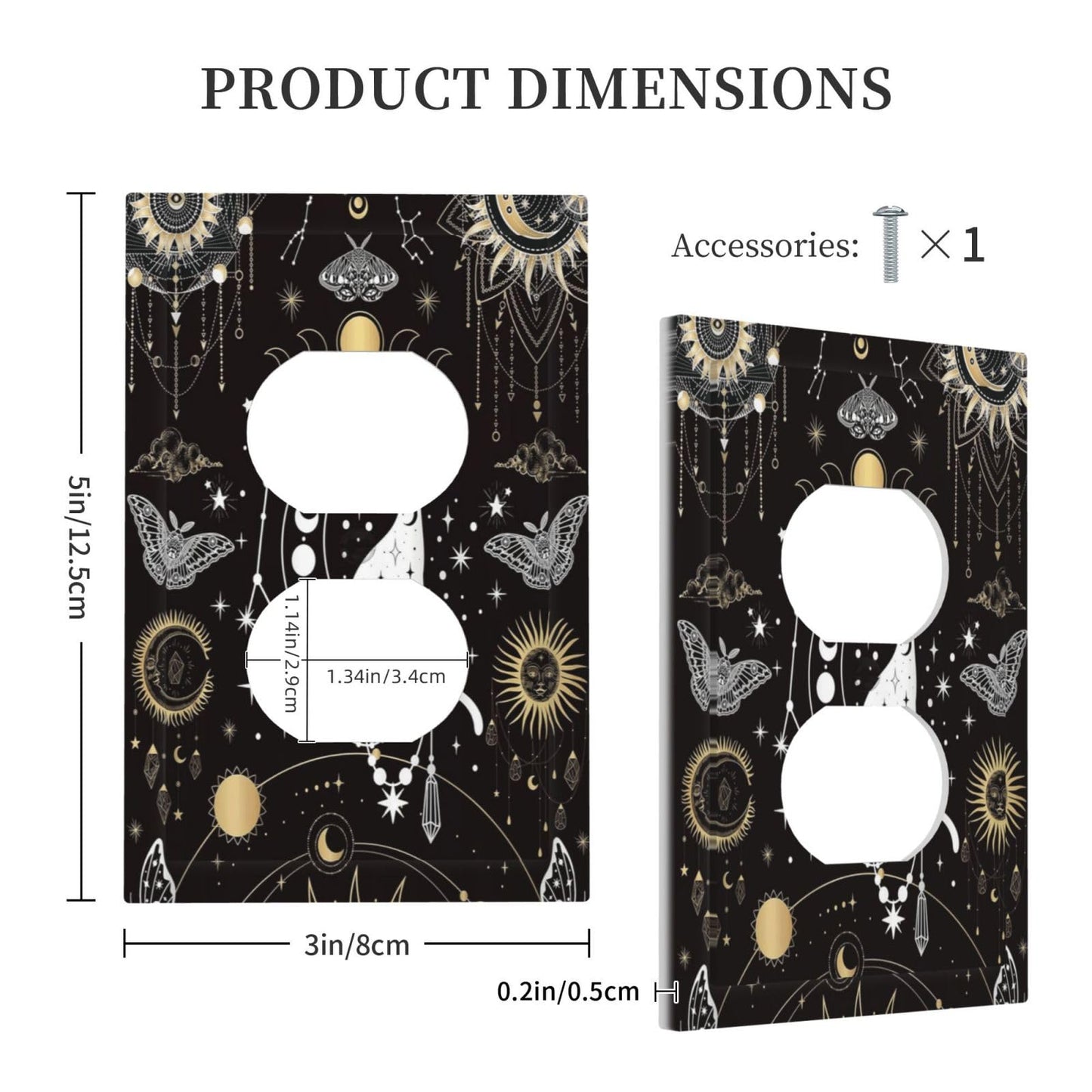 White Cat Tarot Moon Phases Moth Celestial Gothic Outlet Covers 1 Gang Duplex Light Switch Cover Decorative Switch Plates Electrical Receptacle Faceplate Wall Plate for Kids Room Bedroom Decor