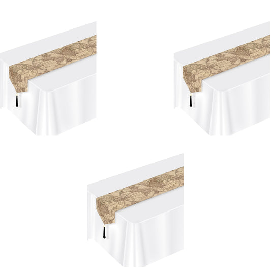 Beistle Printed Around The World Table Runners – 3-Pack Paper Vintage Map Table Décor with Art Deco World Design & Black Tassels for Travel Themes, Global Events and International Displays, 11" x 72"