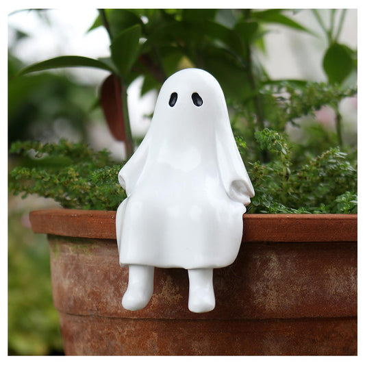 Halloween Resin Sitting Ghost Figurine Garden Sculpture Decor for Outdoor Patio, Balcony Planter, Home Bookshelf