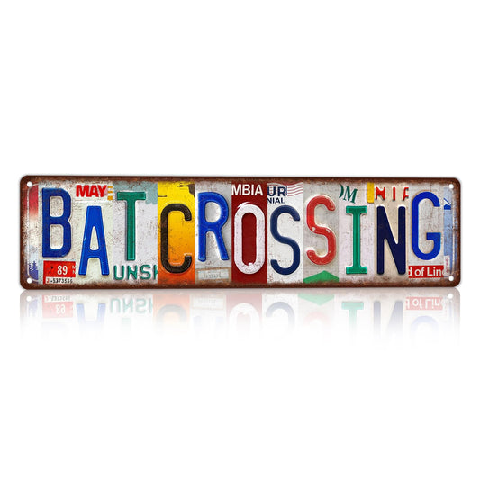 TREEPERI Vintage Bat Crossing Street Sign Wall Decor Metal Tin Signs for Bar Home Bedroom Garage