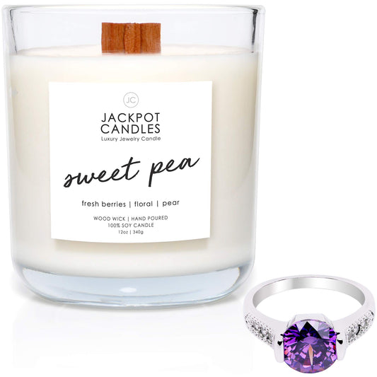 Jackpot Candles Sweet Pea Candle with Ring Inside (Surprise Jewelry Valued at $15 to $5,000) Ring Size 10
