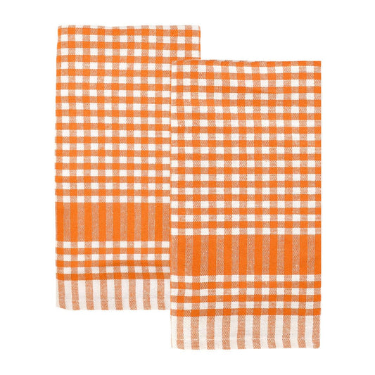 Talking Tables 2 x Orange Gingham Kitchen Tea Towels Table Linen Fabric Dish Cloths Large Checkered Cloth Napkins Absorbent Durable Soft Cotton Quick Drying, ECO Packaging 17 x 27 Inches