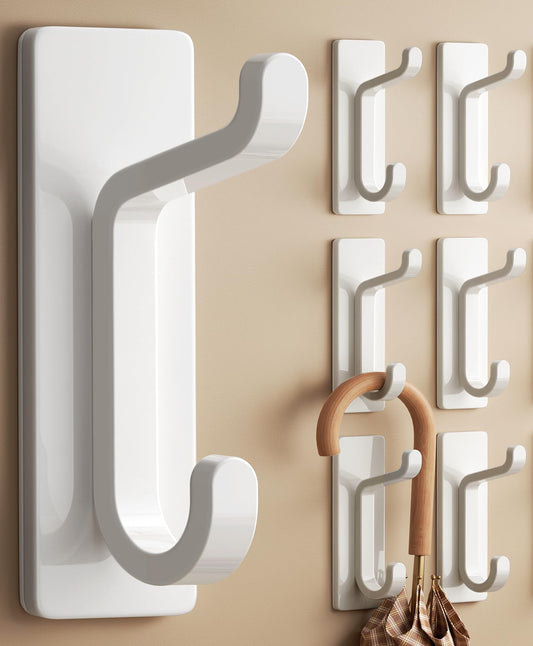 pickpiff Wall Hooks for Coat and Towel: 13LB Strong Adhesive Door Hanger Stick on, White 6 Pack