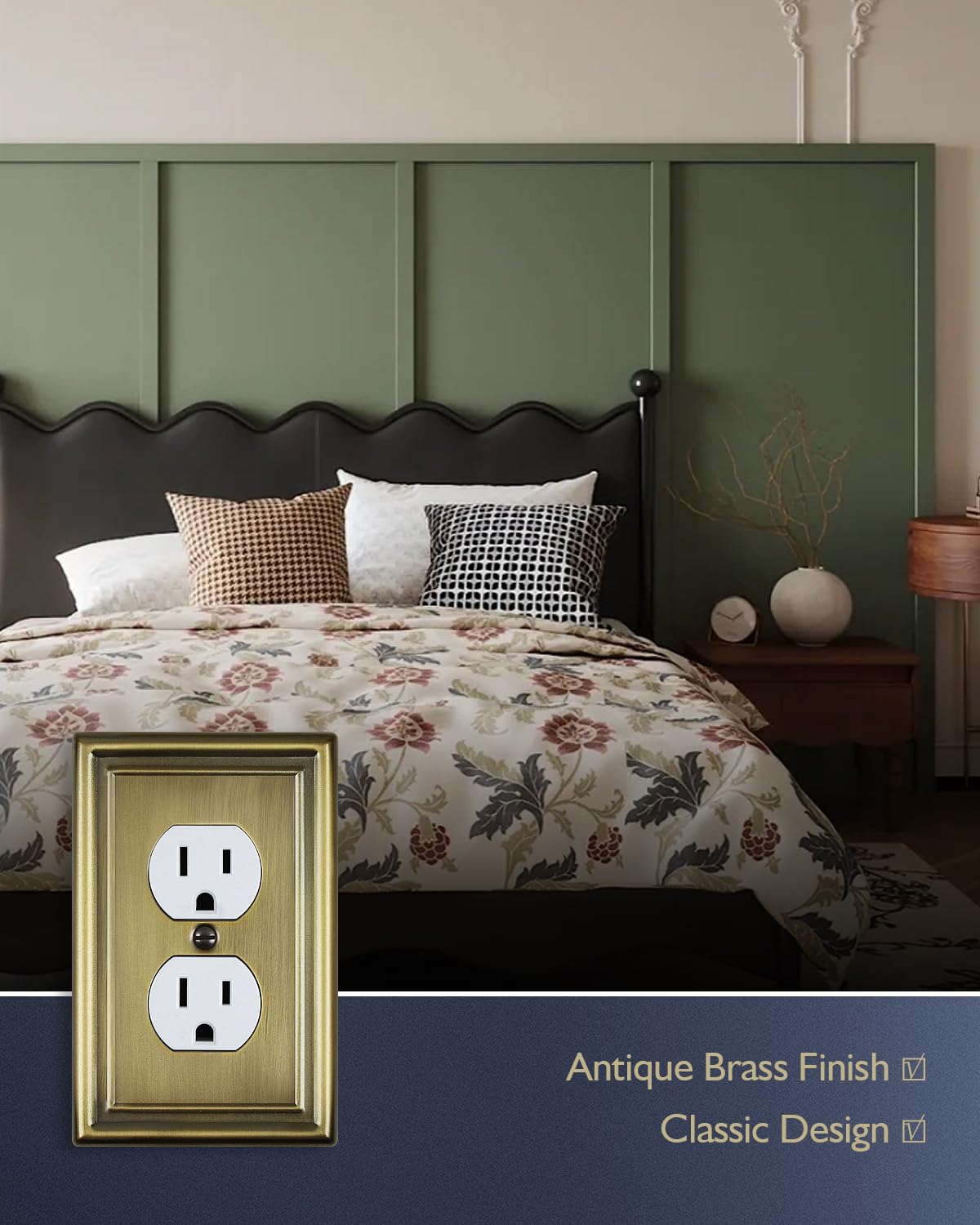 ZILLSEA Decorative Metal Wall Plates, Switch Plates Outlet Covers (Antique Brass/1 Duplex 4 Pack)