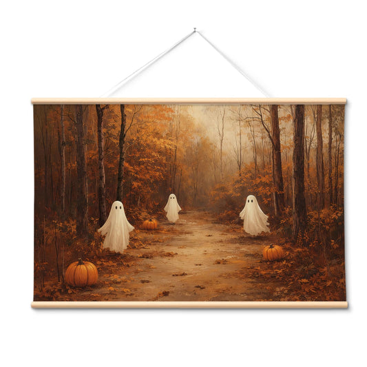 VIYYIEA Extra Large Halloween Wall Art 36x54, Vintage Cute Ghosts and Pumpkins in Autumn Landscape Canvas Wall Decor, Cozy Farmhouse Fall Decor for Living Room Bedroom Entryway Fireplace