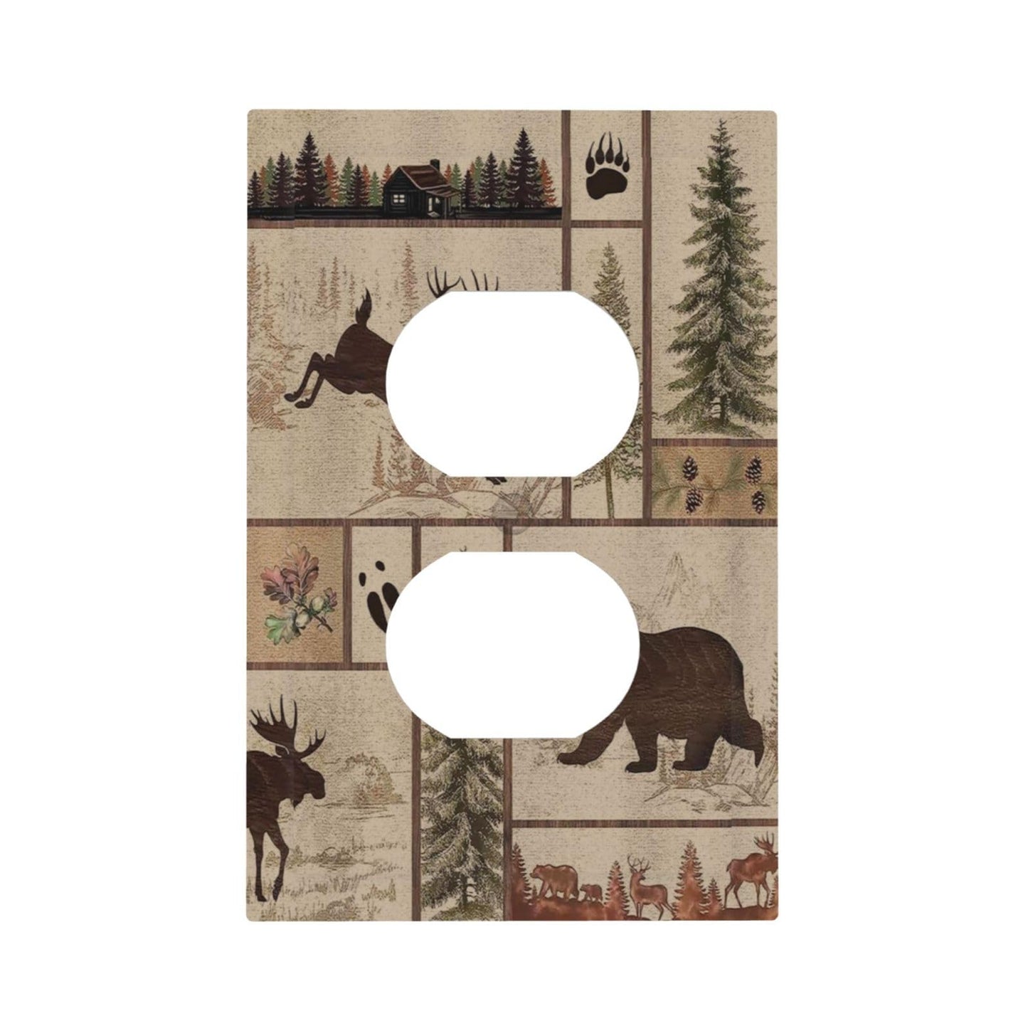 Naiqadnehz Outlet Covers Rustic Forest Bear Deer Wildlife Country 1 Gang Duplex Light Switch Cover Electrical Receptacle Faceplate Wall Plate Decorative Switch Plates for Farmhouse Cabin Decor