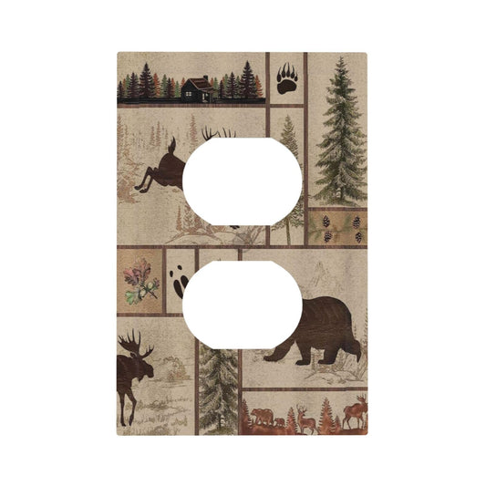 Naiqadnehz Outlet Covers Rustic Forest Bear Deer Wildlife Country 1 Gang Duplex Light Switch Cover Electrical Receptacle Faceplate Wall Plate Decorative Switch Plates for Farmhouse Cabin Decor