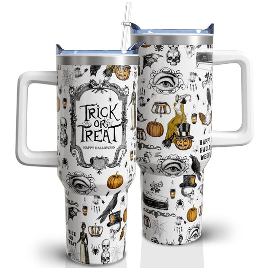 qoepfnsh Halloween Tumbler 40 oz Tumblers with Handle and Straw Goth Gothic Stainless Steel Insulated Coffee Cups Mugs Halloweens Gifts Stuff for Women Girls