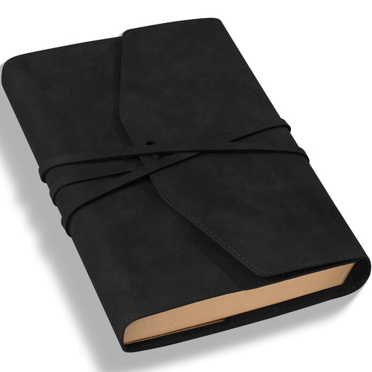 MINICAGIE Vintage Journal for Women Men Leather Bound Junk Journal Notebook 160 Pages Scrapbook Book of Shadows Journals for Writing Diary Travel Journaling Sketching, 5.9x 8.6 in, Soft Cover, Black