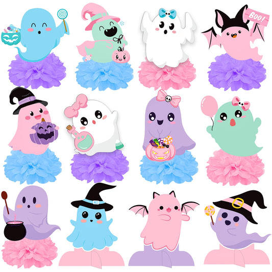 Pastel Ghost Halloween Honeycomb Centerpieces Ghost Party Decorations 12PCS Colorful Ghost Theme Baby Shower Centerpieces for Kids Halloween Spooky Boo Birthday Baby Shower Party Supplies