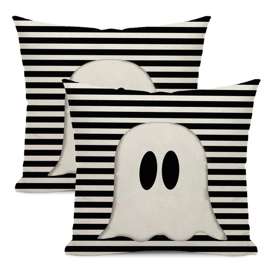 Yxuiyal Halloween Pillow Covers 22x22 Set of 2 Black Stripe Cute Ghost Throw Pillow Covers for Home Decoration Cushion Case for Couch Sofa Halloween Decor