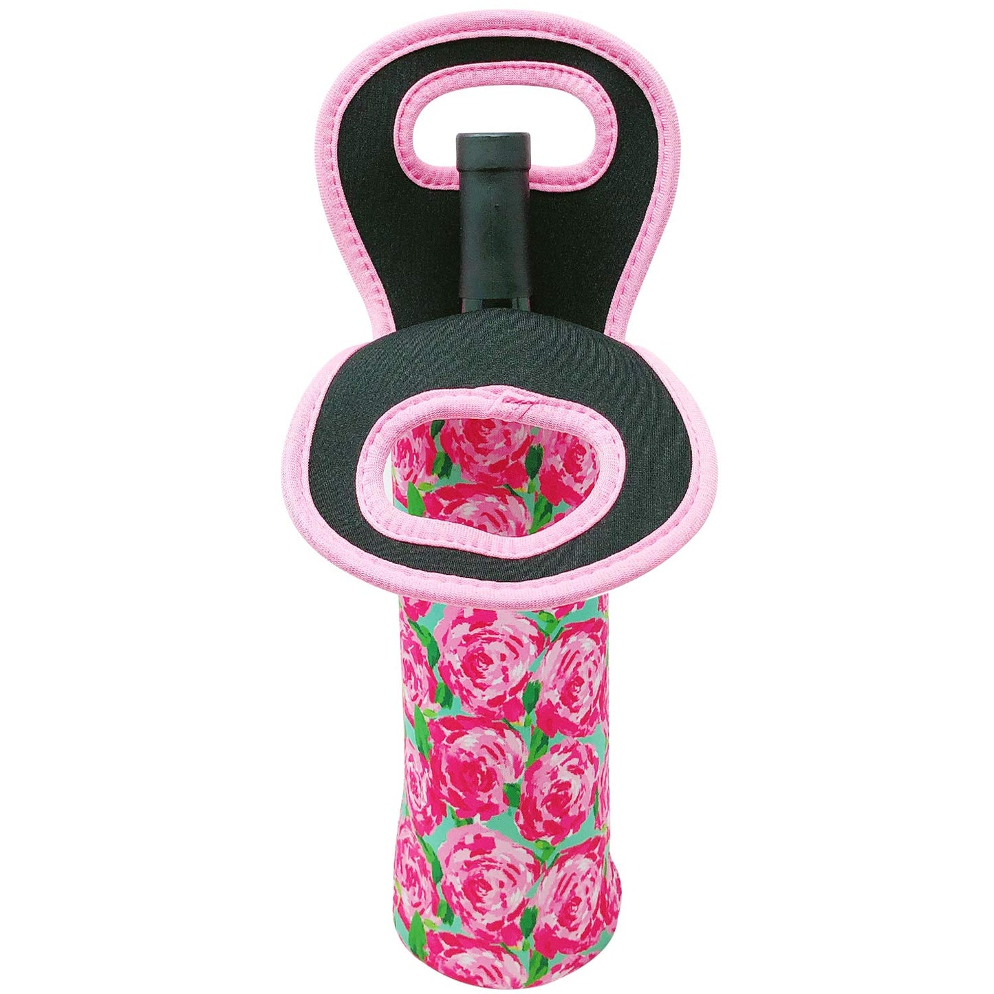 allydrew Insulated Neoprene Wine Tote, One Bottle, Pink Roses