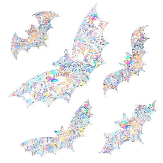 Shawula 15PCS Bat Window Clings - Anti-Collision Decals to Save Birds from Collisions,Non Adhesive Prismatic Vinyl Clings, Rainbow Stickers