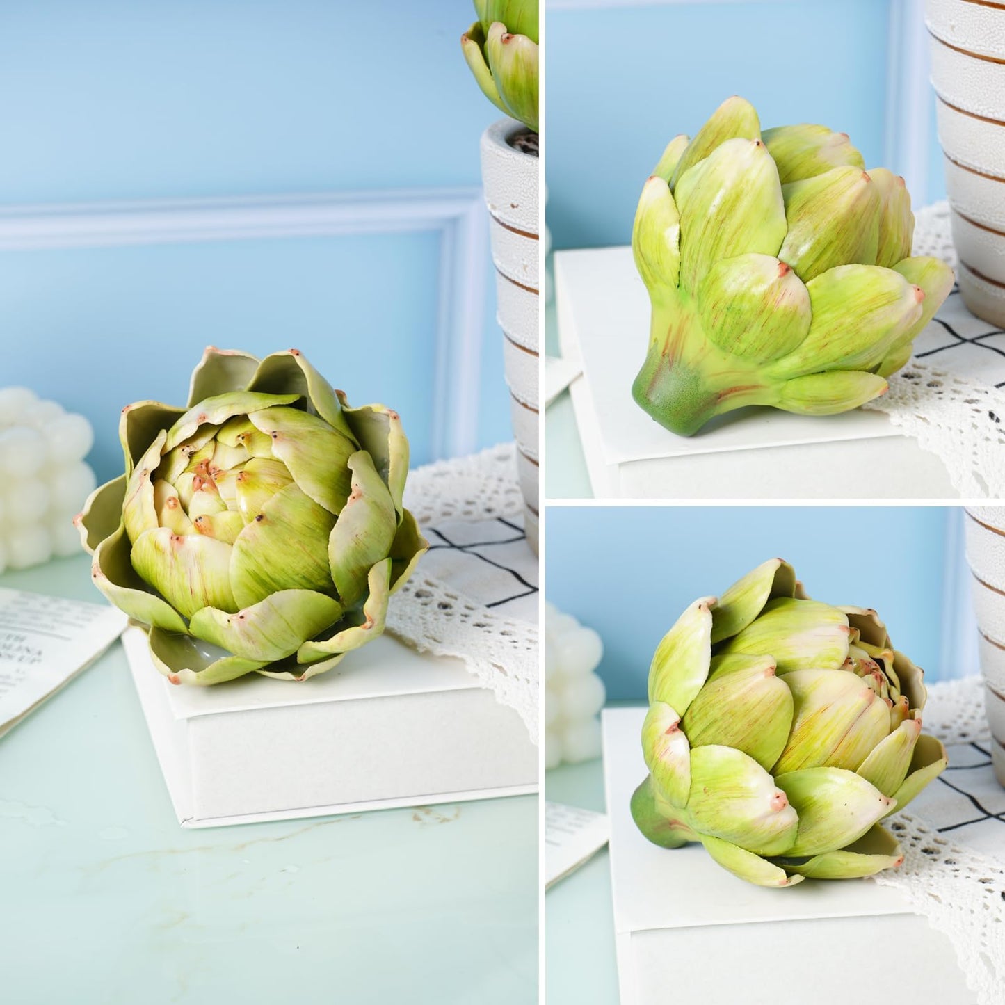 Notakia 6Pcs Green Large Faux Artichokes for Decoration Bowl Fillers Fake Fruit Artificial Artichokes that Look Real Realistic Fake Vegetable Decor for Home Kitchen Table Party Centerpiece