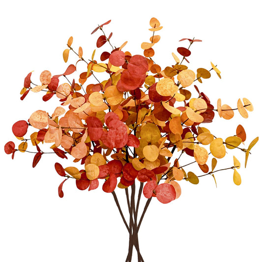 Agusbagli 6 Pcs Artificial Eucalyptus Leaves 28'' Tall Fall Flowers Leaf Greenery Stems Autumn Decorations for Home Wedding Centerpieces Thanksgiving Floral Arrangements