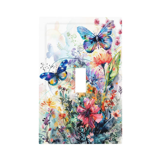 Spshian Light Switch Cover Plate Watercolor Colorful Floral Butterflies Wildflowers 1 Gang Single Toggle Decorative Switch Plates Wall Plates Electrical Faceplate for Bathroom Bedroom Decor
