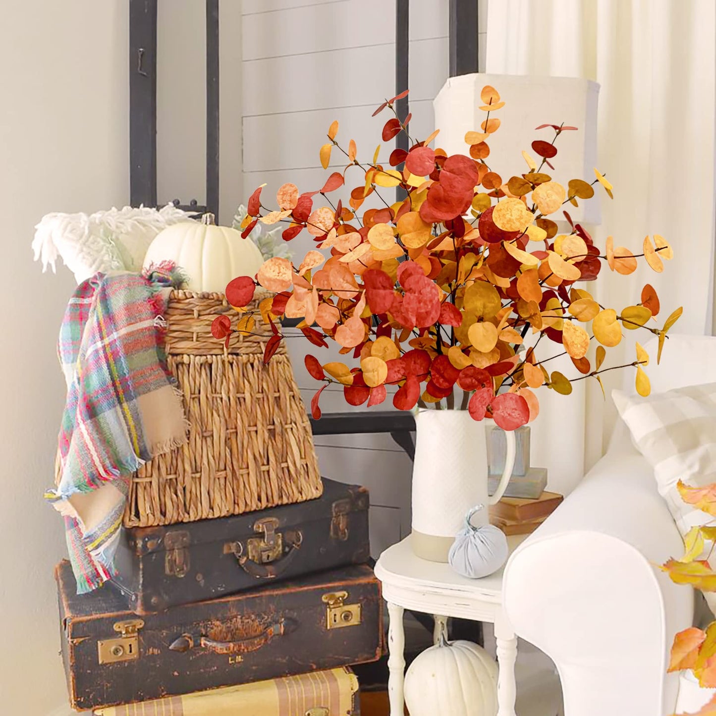 Agusbagli 6 Pcs Artificial Eucalyptus Leaves 28'' Tall Fall Flowers Leaf Greenery Stems Autumn Decorations for Home Wedding Centerpieces Thanksgiving Floral Arrangements
