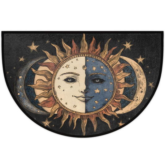 Pardick Boho Sun Moon Half Round Door Mat, Non-Slip Welcome Indoor Entrance Way Rug Semi Circle Front Doormats Washable Bathroom Kitchen Floor Mat, Outdoor Rugs for Garage, Patio, Hearth Rug