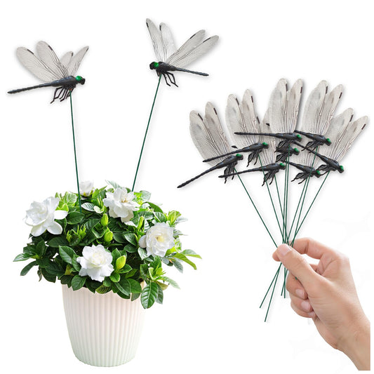 Lidengle 10 Pcs Dragonfly Decorative Stakes, Lifelike 3D Big Dragonflies PVC Dragon Fly Garden Stake for Indoor Outdoor Yard Balcony Plant Flower Pot Decor (Black)