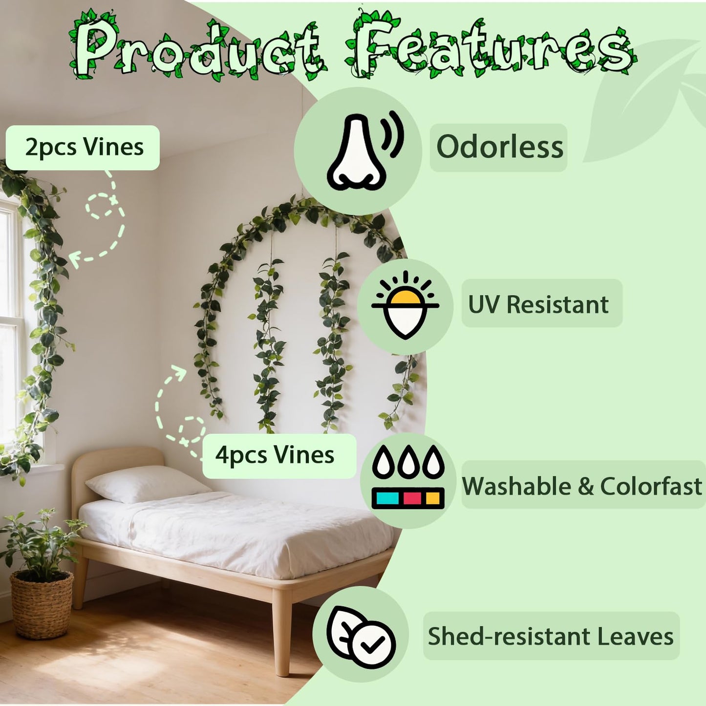 ucky 2Pack Artificial Ivy Artificial Vines Artificial Plants 12FT Fake Hanging Plants Silk for Garden Terrace Beach Party Decoration Wedding Decoration