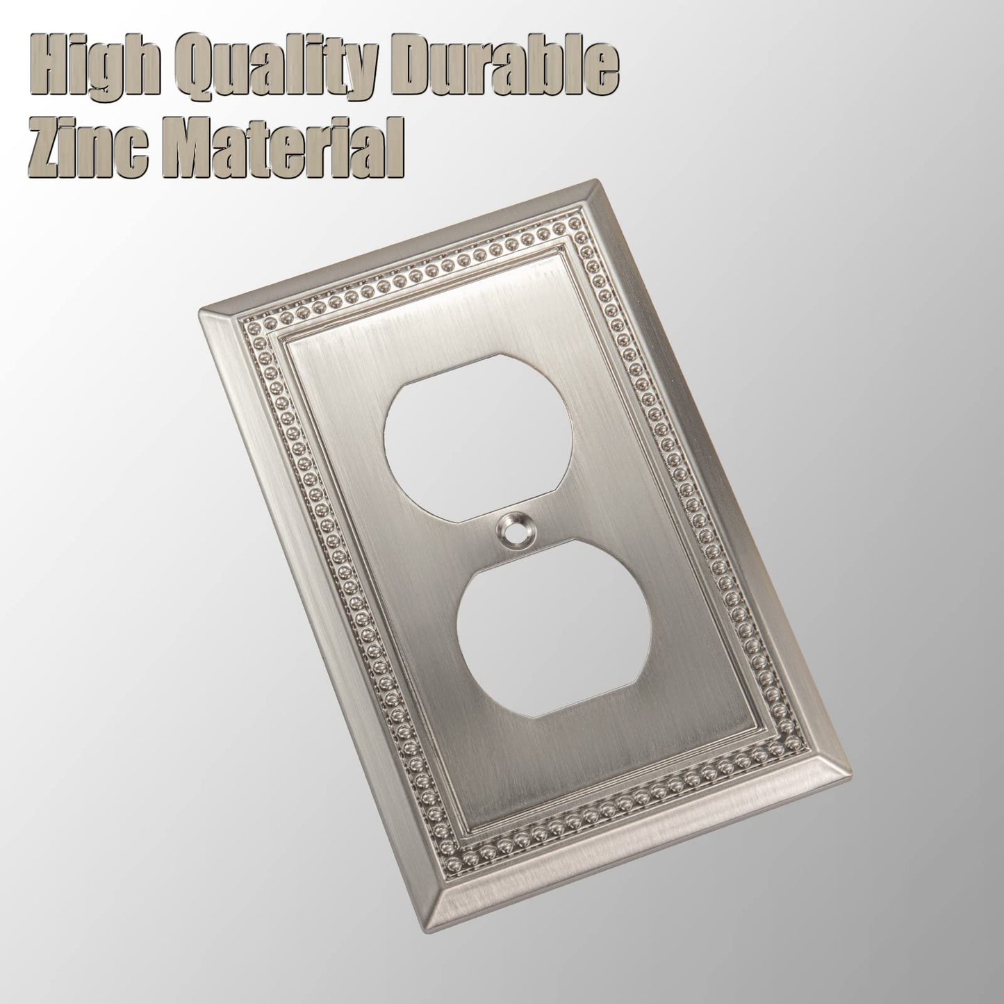 Henne Bery Sunken Pearls Heavy Duty Decorative Wall Plate Switch Plate Outlet Cover (Single Duplex, 2 Pack, Satin Nickel)