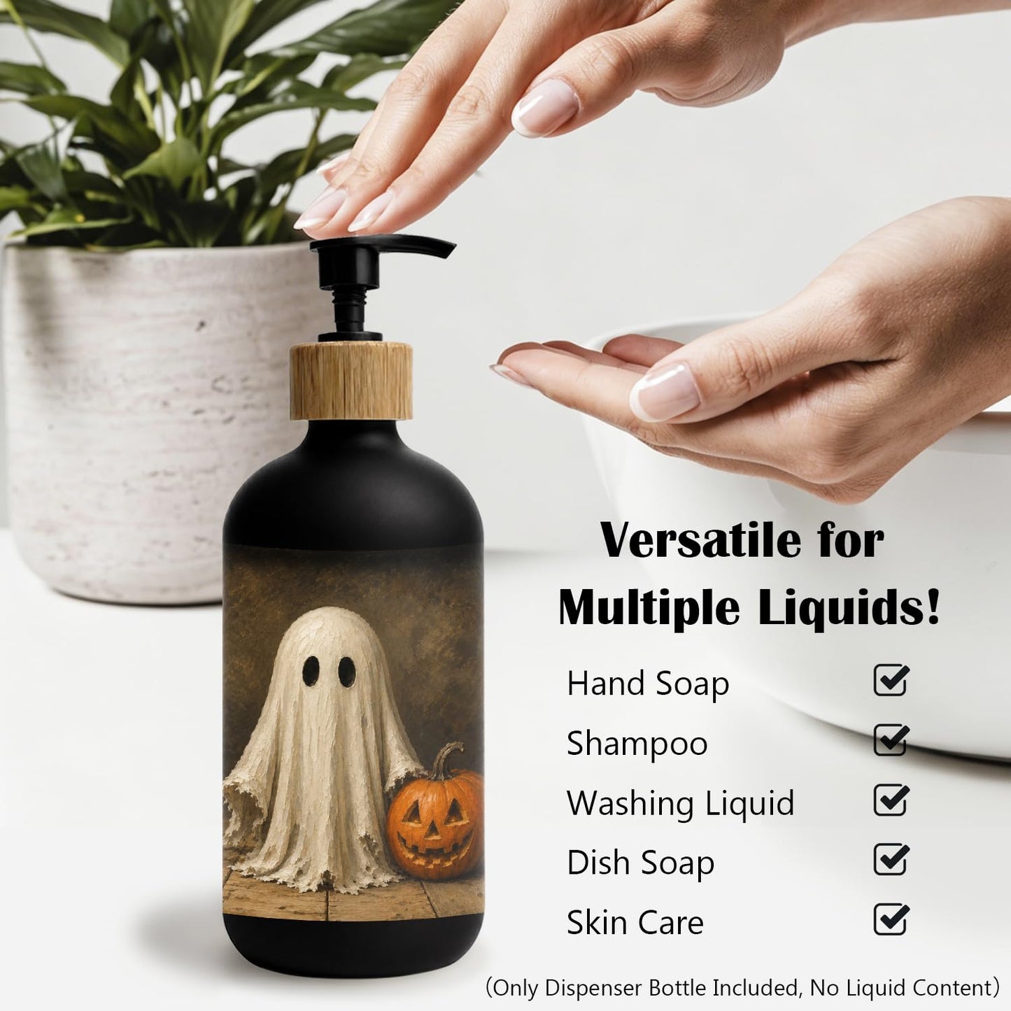 Stelloriellea Halloween Ghost Black Glass Soap Dispenser with Pump