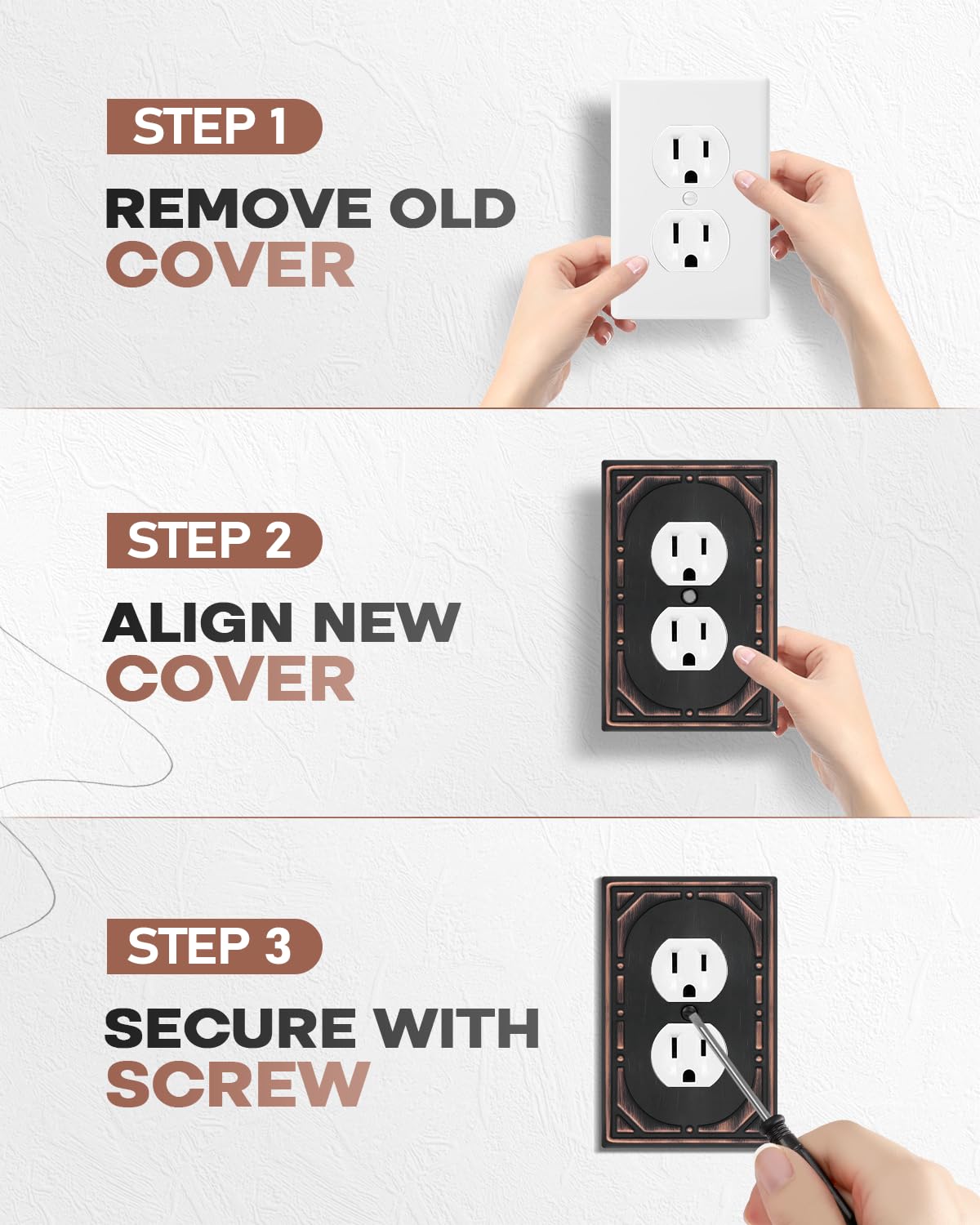6 Pack Duplex Outlet Covers Wall Plates, Oil Rubbed Bronze Metal Electric Receptacle Cover, Classic Retro Style Decorative Switch Plate and Outlet Cover, 1 Gang Wall Plate for Electrical Outlets