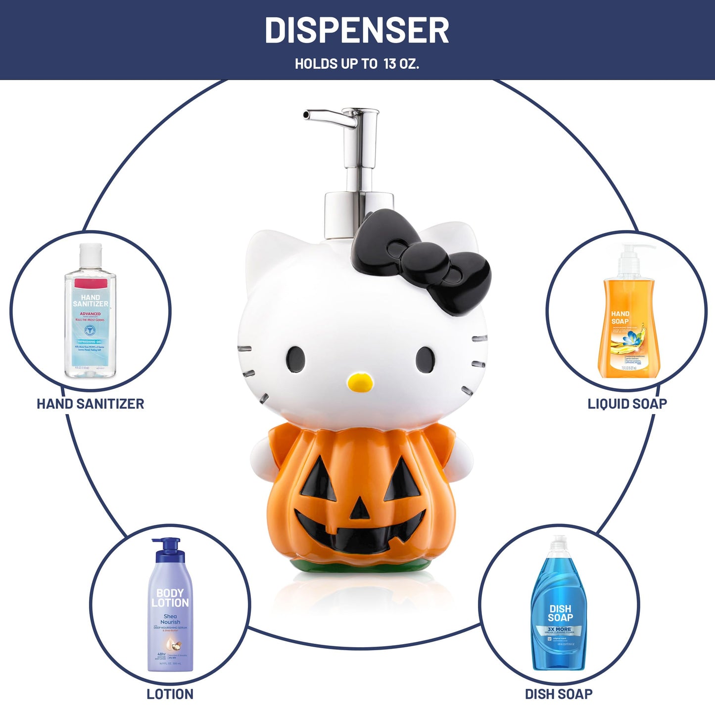 Jay Franco Hello Kitty Pumpkin Jack - O- Lantern Soap Dispenser - Autumn & Halloween Bathroom Decor and Storage - Orange Resin Lotion Pump