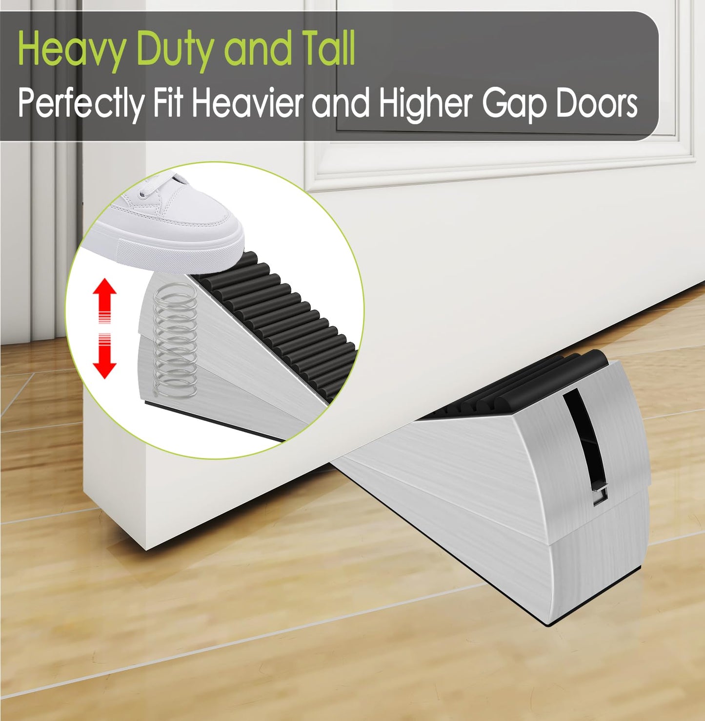 3 Pcs Adjustable Heavy Duty Spring Door Stopper, 3-Inch Metal Rubber Door Wedge, Stainless Steel Door Holder at the Bottom, Doorstop for Any Heavy Doors