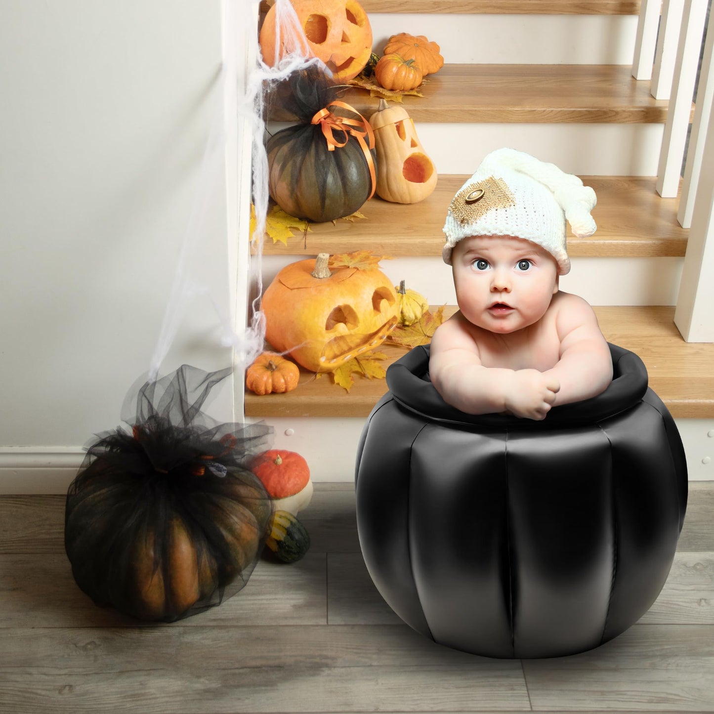 SpinLaLa 22 x 18 Inches Giant Black Inflatable Cauldron Kettle Halloween Cooler, Large Drink Holder for Parties