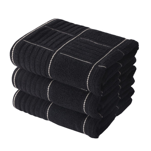 Anyi 100% Cotton Black Kitchen Towels, Absorbent Dish Towels with Hanging Loop, Soft Kitchen Hand Towels for Washing, Drying Dishes