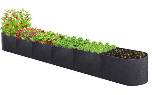 POILKMNI 12x2x1ft Oval Fabric Raised Garden Bed - Outdoor Planter Box Non-Woven Fabric Patio Planting Bed Garden Grow Bed Bag for Growing Herbs, Flowers and Vegetables