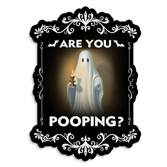 Funny Bathroom Wall Art Wooden Sign, Vintage Horror Ghost Decor, “Are You Pooping?” Humorous Bathroom Sign, Black Wooden Wall Hanging for Toilet, Restroom, Apartment, 7 x 8 Inch