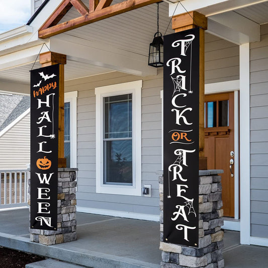 Halloween Decorative Hanging Banner - Trick or Treat Welcome Sign for Front Door, Porch, Yard & Indoor Home Wall Decor