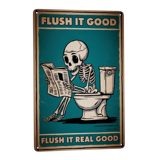 8x12 Inch Metal Sign Skeleton Flush It Good Bathroom Humor Retro Farmhouse Wall Decor For Guest Bathroom Powder Room Laundry Nook And Farmhouse Restroom Walls