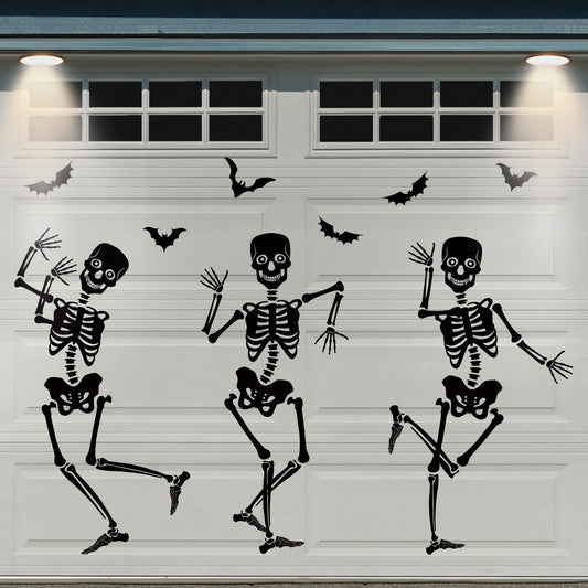 JarThenaAMCS 31Pcs Halloween Garage Decoration Magnet Stickers Black Dancing Skeleton Bat Refrigerator Decals for Home Party Room Garage Door Car
