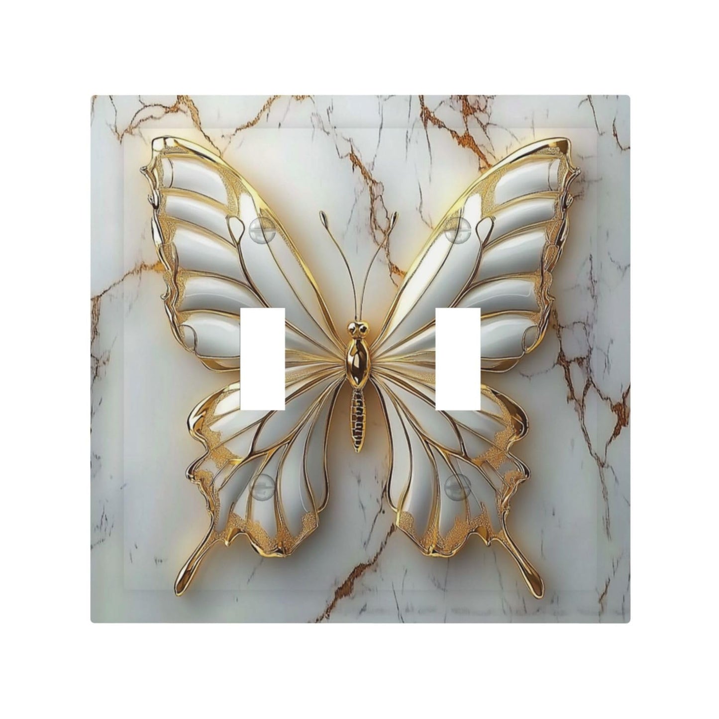 OILbiexn Decorative Light Switch Cover White Gold Abstract Modern Marble Butterfly 2 Gang Double Toggle Wall Plates Switch Plate Electrical Outlet Cover Decora Switch Plate for Bathroom Kitchen Decor