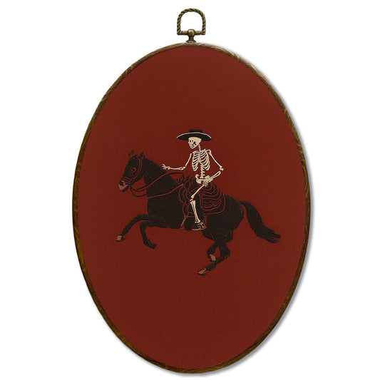 JQF Vintage Western Skeleton Cowboy Oval Wall Decor, Gothic Western Oval Canvas Wall Art, Goth Southwest Skeleton Riding Horse Framed Prints Hanging Decor for Home Bedroom Living Room, 8.5x11.5 Inch
