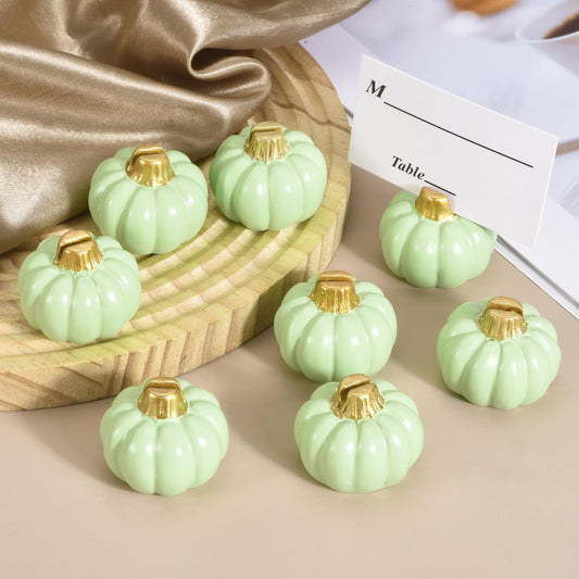PATIKIL Pumpkin Place Card Holders, (4Set, Green) Mini Resin Pumpkin Table Number Stands with Card, Fall Table Decor Suit for Thanksgiving/Weddings/Banquet/Thanksgiving/Autumn Party Decor