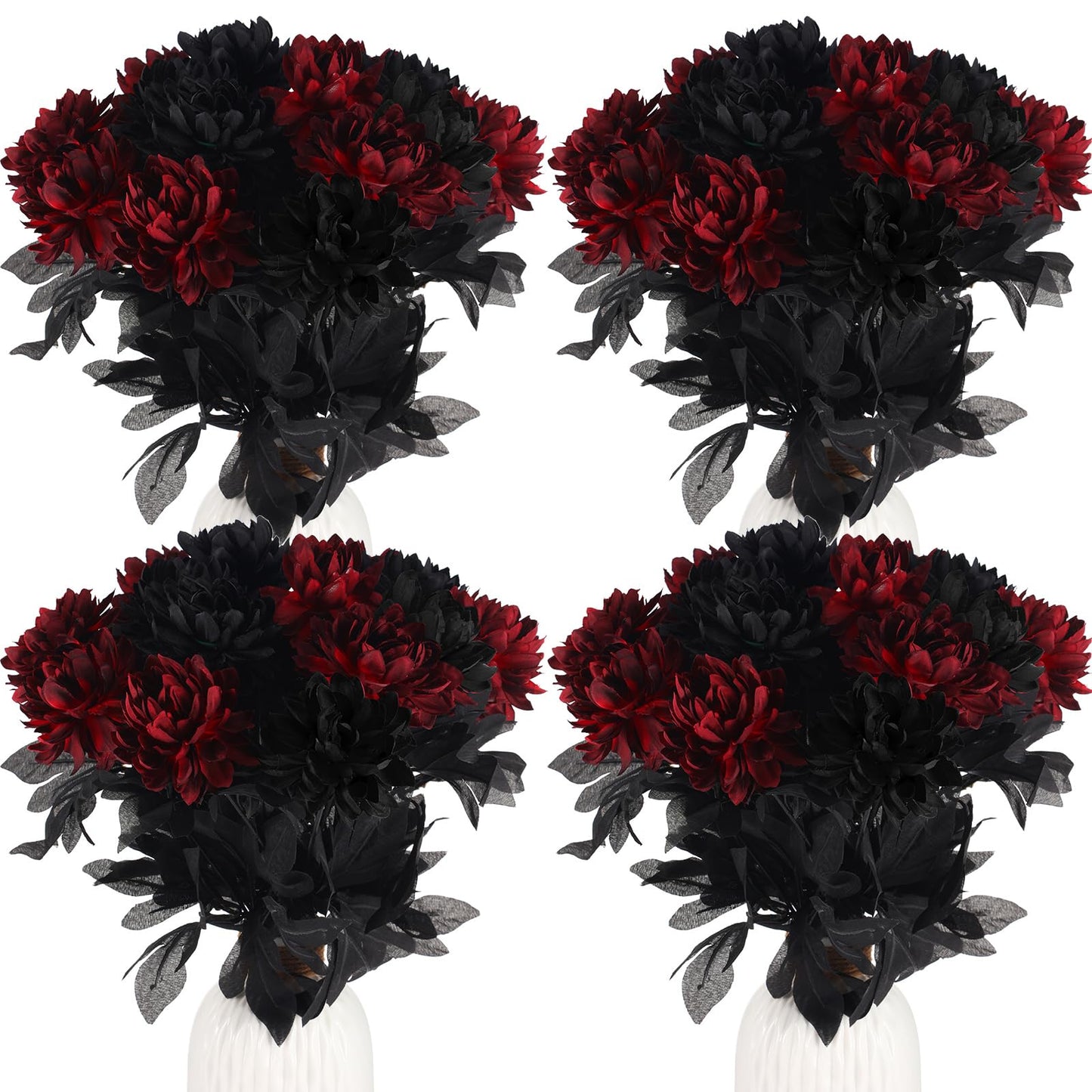 Tigeen 30 Pcs Black Burgundy Flowers Artificial Dahlias Gothic Flowers with Stems Faux Dahlia Long Stem for Wedding Halloween Bridal Bouquet Harvest Table Centerpieces Home Decor Floral Arrangements