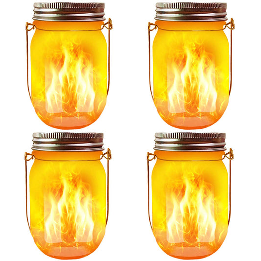 Solar Mason Jar Flicker Lights Upgraded, 4 Pack Flickering Torches Lights Outdoor Hanging Lanterns Landscape Decoration Lighting Dusk to Dawn Auto On/Off Security Halloween Torch Lights