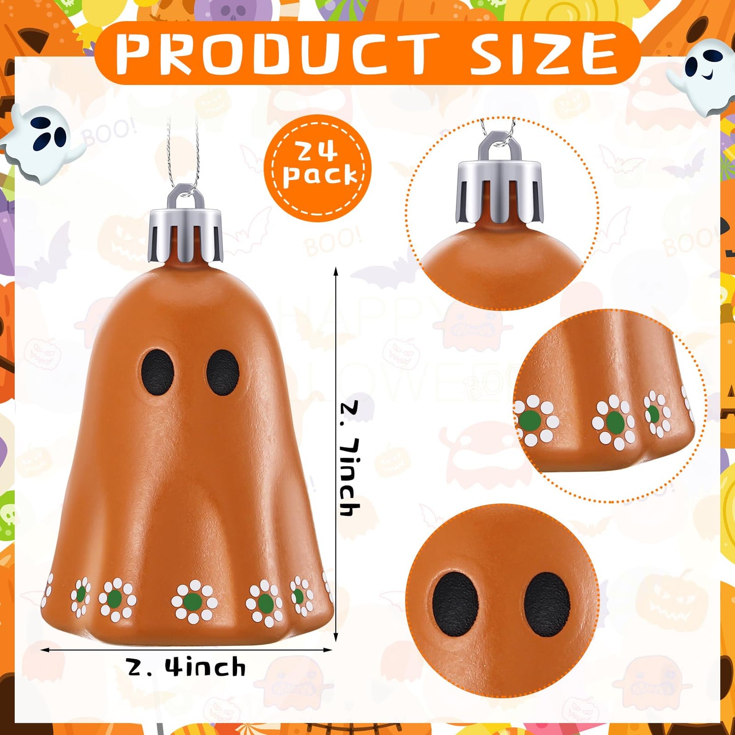 Simgoing 24 Pcs Day of The Dead Mexican Hanging Ghost Ornaments for Tree Dia De Los Muertos Halloween Small Ghost Tree Decorations Terracotta Flower Rustic Home Office Party Christmas Wreath Decor