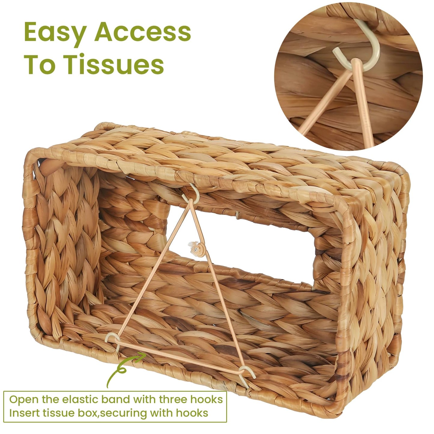 MHCLUE Water Hyacinth Rectangular Tissue Box Cover - Handwoven Natural Decorative Tissue Holder, Fits Standard Rectangular Tissue Boxes for Living Room, Bedroom, Bathroom, Sustainable Home Decor