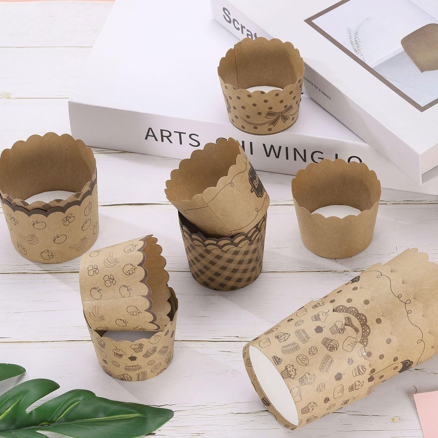 HARFINGTON 50Pcs Paper Baking Cups Small Brown Kraft Paper Muffins Liner Cupcake Greaseproof Disposable Bulk Wrappers for Wedding Birthday Graduation